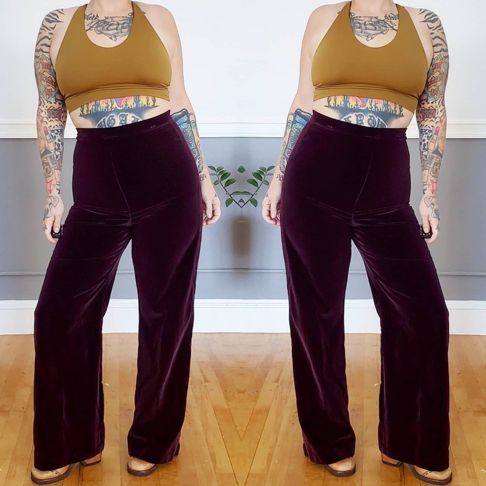 60s/70s High Waisted Wide Leg Velvet Pants